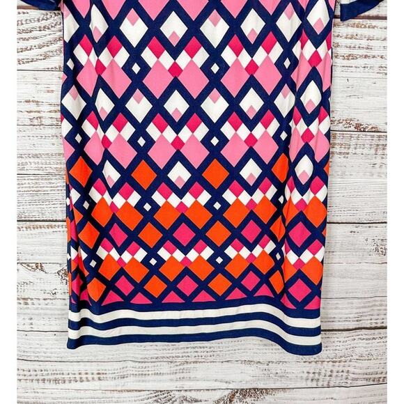 Eliza J Women's Geometric Short Sleeve Stretch Sheath Dress Pink Blue Size 4P - Picture 4 of 14